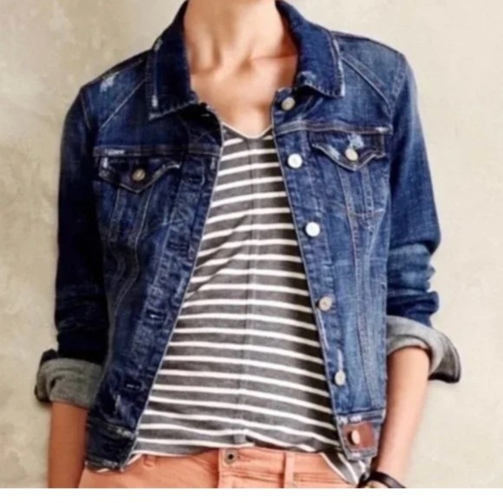 EUC Pilcro Women's Blue Denim Jean Jacket Size L Button-Front